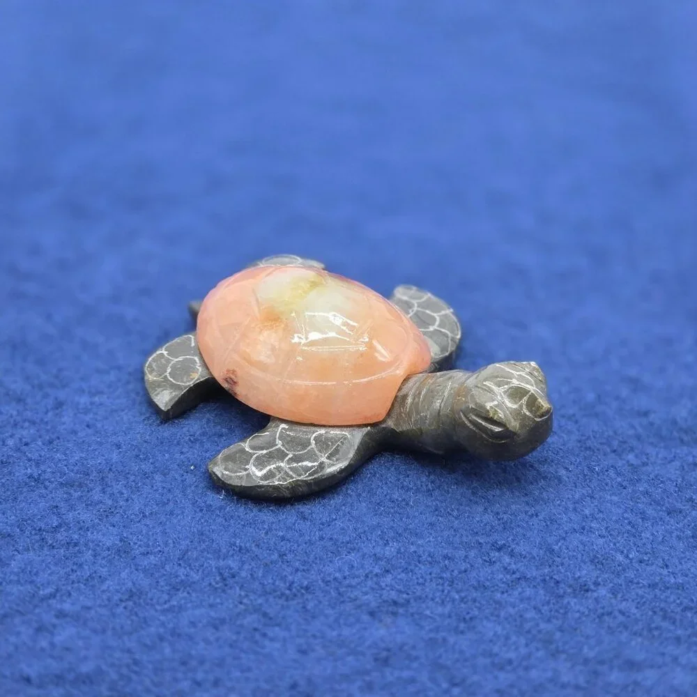 Hand Carved Stone Turtle Figurine Fossil Shell Desk Decor Sculpture Paperweight